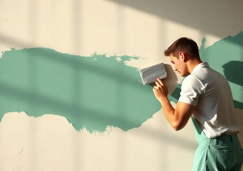 Application d'un enduit décoratif à la lisseuse sur un mur